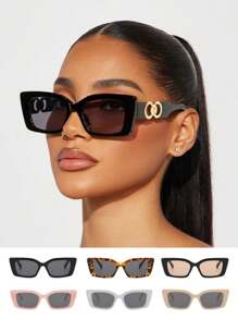LANTEEM 1 Stück Damen Geometrische Luxus Katzenaugen Doppelschlaufen Modebrille, aus hochwertigen Materialien, angenehm zu tragen, geeignet für den Alltag, Straßenmode, Outdoor-Reisen und Strandurlaub Preppy Stil für Schulanfang rechteckige Form