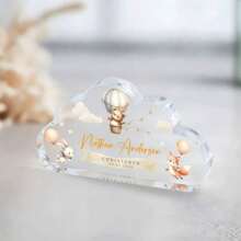 Presente Personalizado de Batizado Placa Acrílica em Formato de Nuvem com Animais, Lembrança Personalizada com Nome, Data, Menino ou Menina, Presente de Batismo