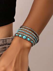 5pcs Set Artificial Turquoise Bead Boho Style Bracelet Set - Style one - View 2