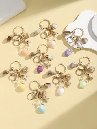 1 pièce Nouvelle vie marine créative et réaliste breloque en forme d'étoile de mer et de coquillage, Pendentif étoile de mer et coquillage lumineux en cristal, breloque de sac pour femme, Cadeau pour amis, Convient pour un usage quotidien