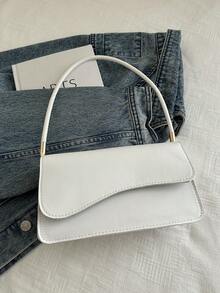 时尚纯色不对称翻盖复古简约优雅单肩包