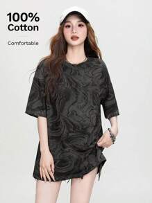 Women's Simple Printed Loose Short Sleeve T-Shirt, Fashionable