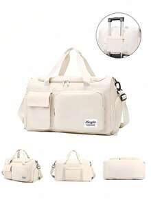 1 件健身包瑜伽斜挎包运动包带鞋隔层和湿衣服隔层奶油色耐磨材料旅行包带干湿分离口袋轻便手提包周末过夜包适合女性男性训练旅行健身游泳和飞机商务度假