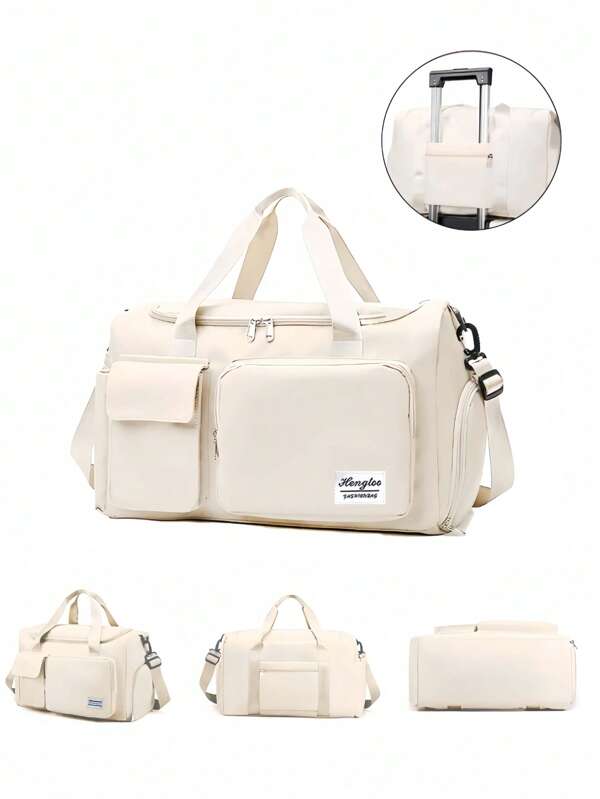 1PC Gym Bag Yoga Messenger Bag Sports Bag With Shoes Compartment And Wet Clothes Compartment Cream Wear-Resistant Material Travel Bag With Wet And Dry Separation Pockets Lightweight Handbag Weekend Overnight Bag For Women Men Training Travel Fitness Swimming And Airplane Business Vacation