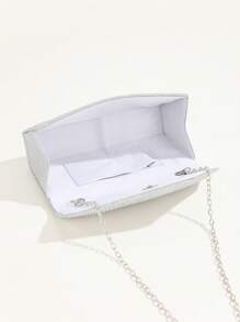 Silver Glitter Clutch Bag, Shiny Pleated Shoulder Chain Evening Bag For Women, Party & Date Small Purse