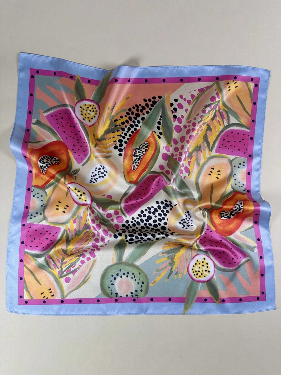 1pc Women's Elegant Tropical Fruit Watermelon & Papaya Print Scarf, Neckerchief, Headscarf, Headwear, Dress Accessory - Multicolor - View 1