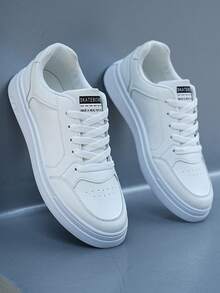 Men's Pure White Skate Culture Sneakers - All-Day Slip-Resistant Commuter, Breathable Low-Top Shoes - 白色 - 查看 2