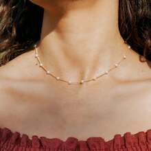 Dainty Pearl Choker Necklace With Thin Chain For Women - Satellite Pearl-gold - View 10