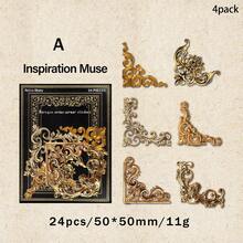 24 peças de adesivos de canto para scrapbook, material de papel para scrapbooking, arte, colagem, papelaria, planejador, decoração, diário, adesivos de lixo