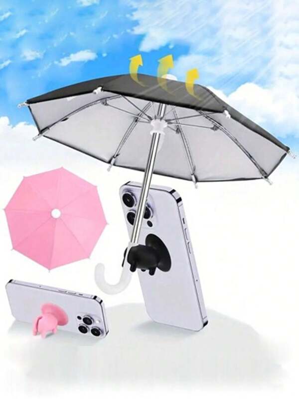 1pc Mini Umbrella, Motorcycle Outdoor Riding Phone Small Rain Umbrella, Cute & Compact, Piggy Bracket, Wind Resistant & Rainproof, Dual Use Sunny/Rainy, 8 Ribs, Silver Coating, Handle, Rain & Sun Protection, Suitable For Outdoor Live Streaming, Motorcycle Riders, 170T Polyester Umbrella Cloth, Multiple Colors Available