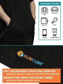 SUN CUBE Surf Poncho Changing Robe With Hood | Absorbent Quick Dry Microfiber Wetsuit Changing Towel With Pocket For Surfing Men Women (Black) - Black - View 3