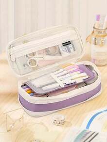 1 件可扩展创意铅笔盒，大容量，适合男女用作文具收纳，非常适合书房和办公用品袋 - 回到学校 - 彩色 - 查看 8