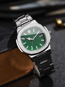 1pc Men's Fashion Simple Square Dial Calendar Business Quartz Watch With Steel Strap, Casual (Does Not Include Watch Box)