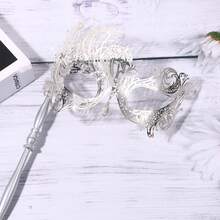 JEWELRYWE Women's Masquerade Masks, Venetian Mask With Stick, Rhinestone Metal Mask, Facial Decorations, For Halloween/Cosplay/Stage Performance/Wedding Styling Accessories/Carnival - 銀色 - 查看 8
