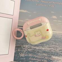 法式浪漫野餐粉红猫双层IMD耳机盒+卡扣套装 适用于苹果Pro2/Pro/4/3/2手机壳 时尚女款耳机盒 简约耳机盒 - 粉色 - 查看 4