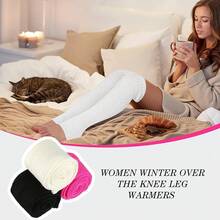 Long Leg Warmers Women 24 Inch Over Knee Knit Ribbed Leg Warmer Stirrup Yoga 80s Party Dance Ballet Supply - 玫紅色 - 查看 3