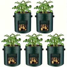 绿色土豆种植袋，带翻盖、手柄和收获窗口 - 加厚 PE 充气织物种植箱，适用于土豆、胡萝卜、洋葱 - 室内和室外花园花盆圆形可堆叠堆肥箱 - 塑料厨房垃圾收集器和存储解决方案，可实现高效的花园垃圾管理土豆种植袋