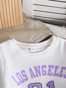 2pcs/Set Girls Letter Printed Long Sleeve Sweatshirt And Striped Pants Casual Outfit, Autumn