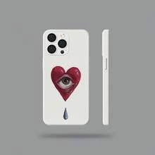 1 funda Retro Funda para teléfono con ojos en forma de corazón, blanca, mate de alta calidad - Compatible con phone 16 Pro/15/14/13/12/11. - Blanco - Ver 1