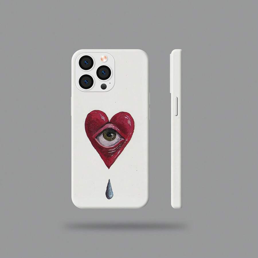 1 funda Retro Funda para teléfono con ojos en forma de corazón, blanca, mate de alta calidad - Compatible con phone 16 Pro/15/14/13/12/11. - Blanco - Ver 1
