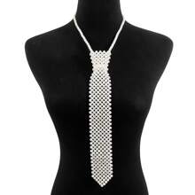 Pearl Tie Woven Hollow Bead Scarf Scarf, Neck Decoration Collar, Retro Matching Shirt Hollow Fake Collar Accessory Korean Style Draweye Pearls Tie Long Necklace Choker Hyperbole Crystal Neck Tie