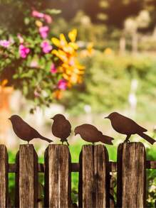 4pcs Rustic Metal Bird Silhouette Ornaments, Lifelike Vintage Patina Metal Birds Statues, Garden Decorations For Thanksgiving, Halloween, Christmas
