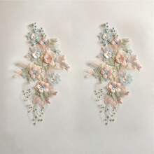 1pc 3D Floral Lace Embroidery Applique Patch Polyester With Beads And Rhinestones, Pink And White Flower Designs For Crafts, Wedding Bridal Decoration, Home Decoration, Art Supplies, Knitting, Embroidery Applique