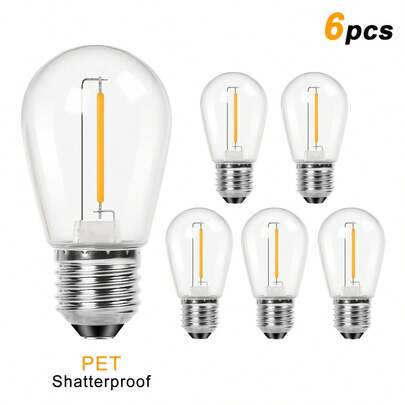 6 pièces Ampoules LED en plastique S14 de 1 W à 2 W, 220 V, incassables et étanches, culot moyen E27, ampoules à filament vintage blanc chaud 2700 K pour intérieur et extérieur, équivalentes à 11 W pour luminaire suspendu, jardin, terrasse
