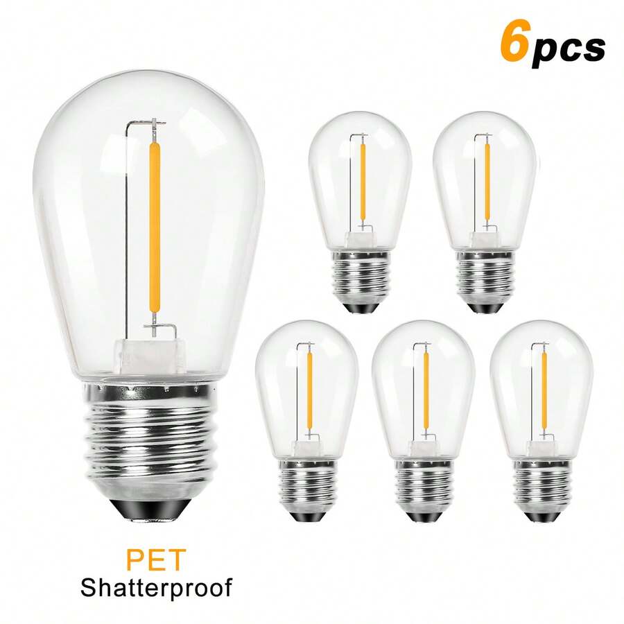 6 Bóng Đèn Led Nhựa S14 1W 2W 220V Chống Vỡ Chống Nước E27 Đế Trung Bình Đèn Dây Cổ Điển Bóng Đèn Thay Thế Trắng Ấm 2700K Trong Nhà Ngoài Trời Edison Bóng Đèn Cổ Điển Tương Đương Với 11W Cho Đèn Treo Sân Vườn