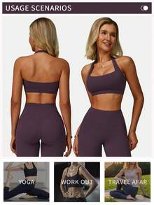 MFVIM 2pcs Women's Sleeveless Halter Backless Top And High Waist Flare Pants Workout Set (Dark Purple)