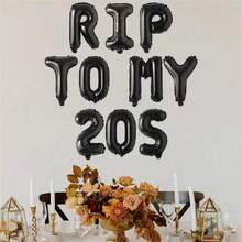 10pcs Black "Rip To My 20s" Letter Balloons, 30th Birthday Decorations, Suitable For Both Men And Women. Black "Rip To My 20s" 30th Birthday Party Decorations, "Rip To My 20s" Balloon Banner, Gothic Theme 30th Birthday Party Decorations - Black - View 5