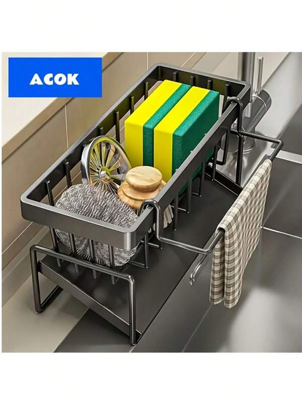 Kitchen Sink Sponge Draining Rack, Self-Draining Kitchen Sink Organizer, Sink Rack, Can Hold Dish Brushes, Rags, Soap, Scrubbing Accessories, Baskets And Containers For Kitchen Storage
