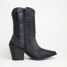 Bota Texana County Feminina Botina Em Couro Legitimo Western Estilosa Confortavel  Country  elegante    Couro de microfibra    Festa  Feriado  Férias  Ar livre - Preto - Visão 4