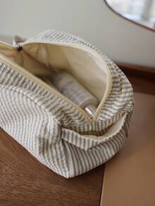 条纹多用途大容量拉链化妆包，男女通用护肤化妆品旅行洗漱用品收纳袋旅行必备品度假暑假返校学校用品袋学校旅行包女士化妆包旅行用品 - 彩色 - 查看 4