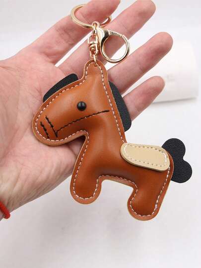 1个动物小马造型钥匙扣 DIY配件 钥匙扣 派对卡通配件 挂件 包包配件 皮革PU休闲汽车线缝纫配件 波西米亚优雅派对街头卡通领带合金四季包包配件