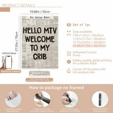 1pc Unframed Welcome To My Crib Prints - Vintage Newspaper Prints, Typographic Canvas Posters, 70's Pop Wall Art, Aesthetic Wall Art, Posters, Wall Art, Room Decoration Stuff, Modern, Quotes (Optional Frame)