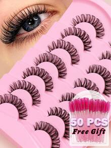 7对猫眼漫画风人气3D水貂毛自然新款睫毛戏剧蓬松柔软浓密卷翘假睫毛日常约会必备仙女最爱长睫毛多层短款浓密假睫毛妆容适合婚礼派对俱乐部日常工作会议自然假睫毛手工上睫毛条睫毛 - 自然纖長款 - 查看 13