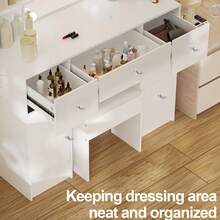 Bedroom Dressing Table Vanity Desk W/ LED Lights Mirror & Stool Makeup Desk Set - White - View 4