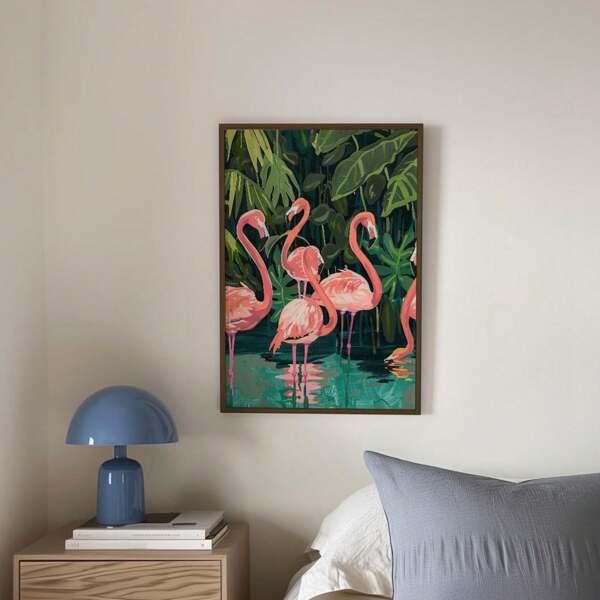 1 Pc Pink Coastal Flamingo Wall Art Prints Vintage Medieval Tropical Frameless Canvas Posters, Beach Boho Chic Wall Decor For Bedroom/Living Room/Dorm, Vibrant Party Decoration & Perfect Gift For Vacation/Beach/Travel Lovers (Frameless Art Print)