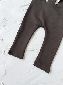 Newborn Baby Girls Casual Ruffled Strap Pants, Elastic Leggings, Spring/Autumn - Chocolate Brown - View 9