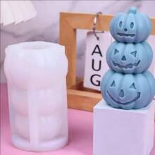 1 pieza Molde de silicona con forma de calabaza de 3 piezas, decoración del hogar de calabaza apilada DIY, vela, adorno de yeso, decoración de fiesta de Halloween con calabaza de cara divertida, molde flexible y duradero para hacer velas