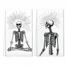 1 set/2 buc prosoape de vase cu model de craniu de Halloween, bureți abrazivi, potrivite pentru restaurante, bucătării, băi, decorațiuni de sărbători, decorațiuni pentru întâlniri de familie, decorațiuni pentru casă, articole de uz casnic, cadouri pentru vârstnici și prieteni