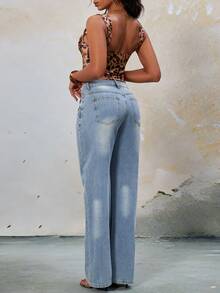 女式豹纹印花褶饰前部不对称下摆背心，春夏