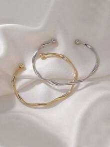 1 件简约扭结设计金属手镯，可调节尺寸扭结编织手链，女士百搭配饰