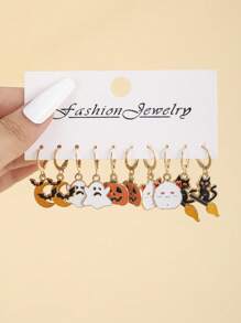 40 件万圣节系列恐怖耳环套装，合金吊坠南瓜、猫、蝙蝠、鬼魂、死神元素，适合女性日常佩戴