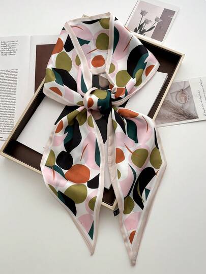 1pc Reversible Horse Chain Print Satin Scarf, Suitable For Dress, Shorts, Belt, Bag, Hat, Ribbon, Waistband