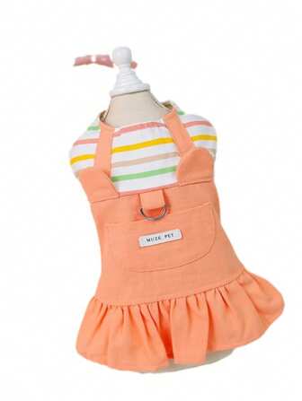 Summer Pet Princess Dress - Fashionable Striped Dog Clothes Suitable For Poodle And Teddy - With Adjustable Strap, For Spring And Summer