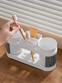 1pc Tooth Brush Holder Toothbrush Cup Holder With Drainage & Storage Function For Toothpaste, Electric Toothbrush, Rinse Cup, Perfect For Students Home Bathroom Decor Summer Bathroom Decor Home Decor Bathroom Accessories