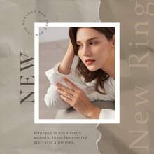 Anillo de zirconia cúbica con diseño de estrella doble - Anillo ajustable de plata pura, de lujo ligero y listo para regalo