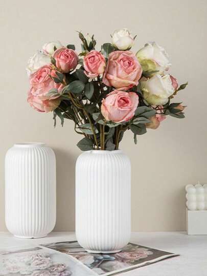 1/ Ceramic Look Plastic Composite Vase, Unbreakable Height 7.8 Inch Tabletop Dried Flower Vase Pampas Grass ation Artificial Home Bohemian Wedding Tafel Room Glass view 10